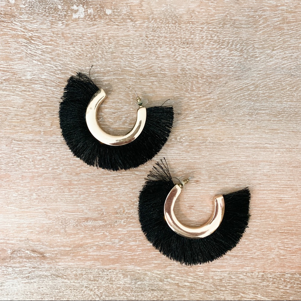 Black and gold fringe hoops